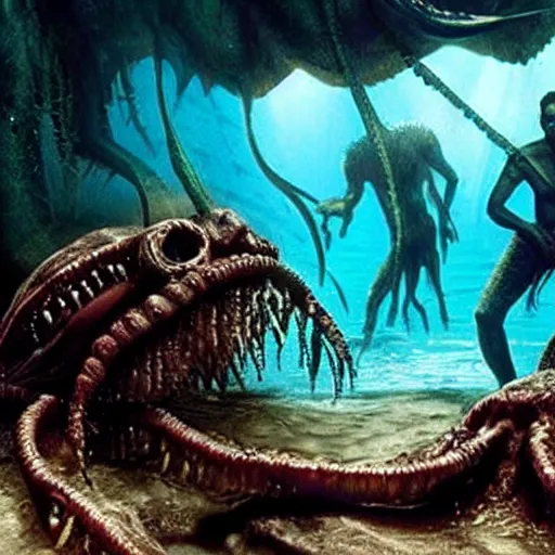 Prompt: James Cameron movie about Lovecraftian Deep Ones rising from the sea.