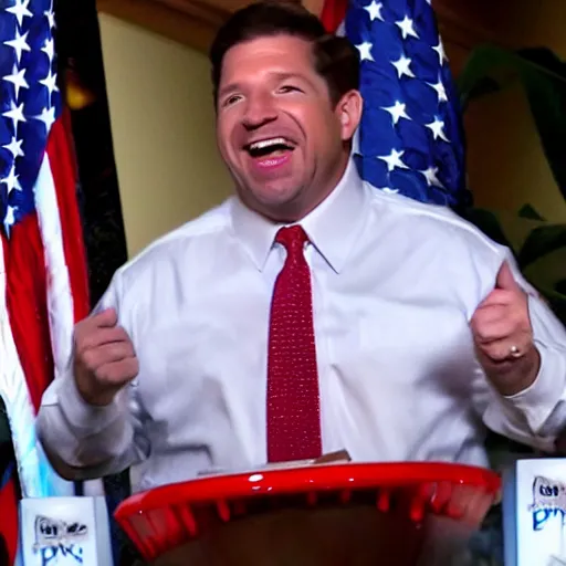 Image similar to ron desantis taking candy from babies and laughing maniacally about it, very realistic