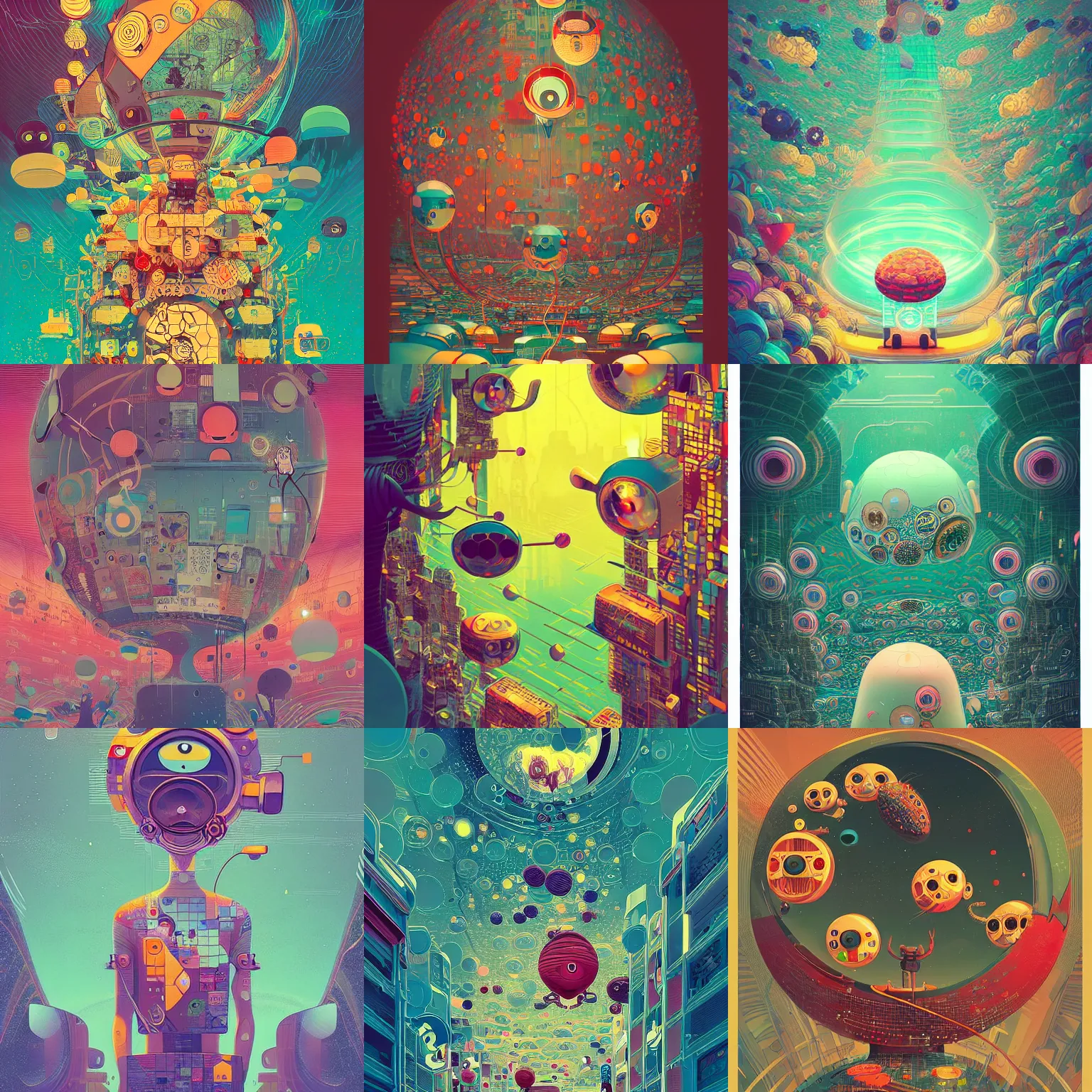 Prompt: detailed storybook illustration, cyberpunk art, futuristic product design, neoplasticism, pop surrealism, by petros afshar takashi murakami victo ngai, behance contest winner, featured on pixiv, serial art