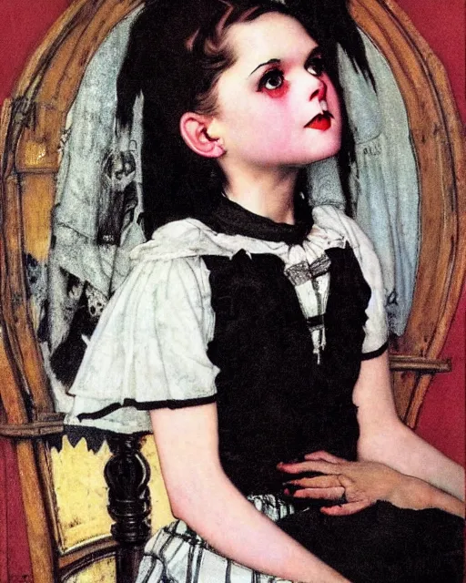 Image similar to a goth girl, by norman rockwell