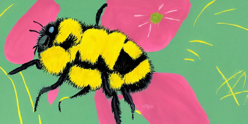 Prompt: an illustration of a bumblebee in the style of mary blair, concept art, guache