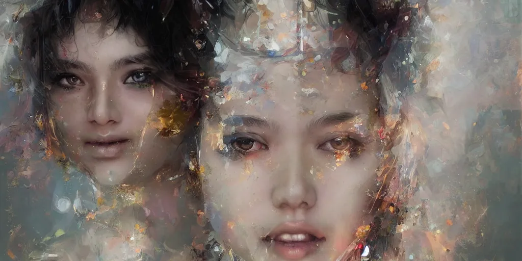 Image similar to Psychedelic portrait of a smiling Goddess by Stanley Artgerm Lau, Ruan Jia and Fenghua Zhong