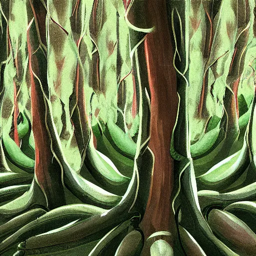 Prompt: digital painting concept art of a forest of giant asparagus