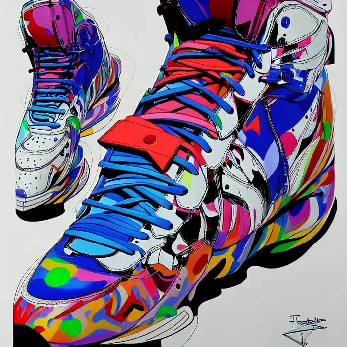 Image similar to futuristic sneakers in jeff koons hip hop bauhaus style, highly detailed, hyper realistic, art by todd mcfarlane