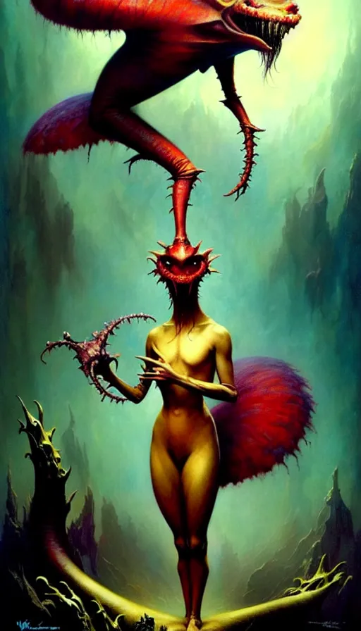 Image similar to exquisite imaginative friendly weird creature poster art humanoid colourful movie art by : : weta studio tom bagshaw james jean frank frazetta