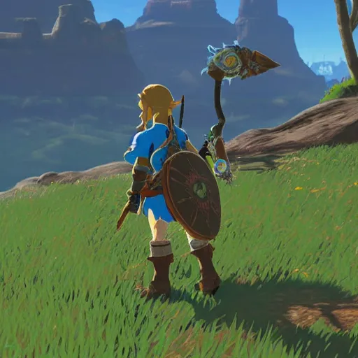 Image similar to in - game screenshot from breath of the wild, sharp focus, highly detailed, 4 k