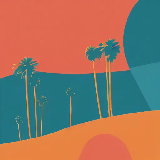 Image similar to a beautiful illustration of palm springs by James gilleard, artstation HD, geometric lines, olive and tangerine colors, HD, 4k, 8k