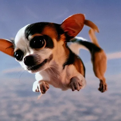 Prompt: chihuahua flies to the moon