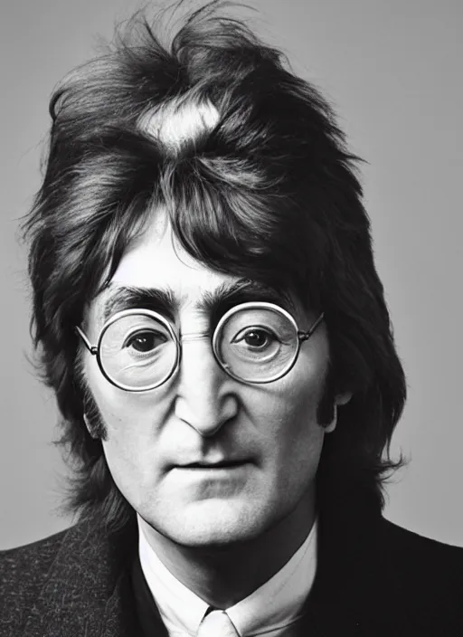 Image similar to DSLR photo portrait still of John Lennon at age 81, 85mm f1.8