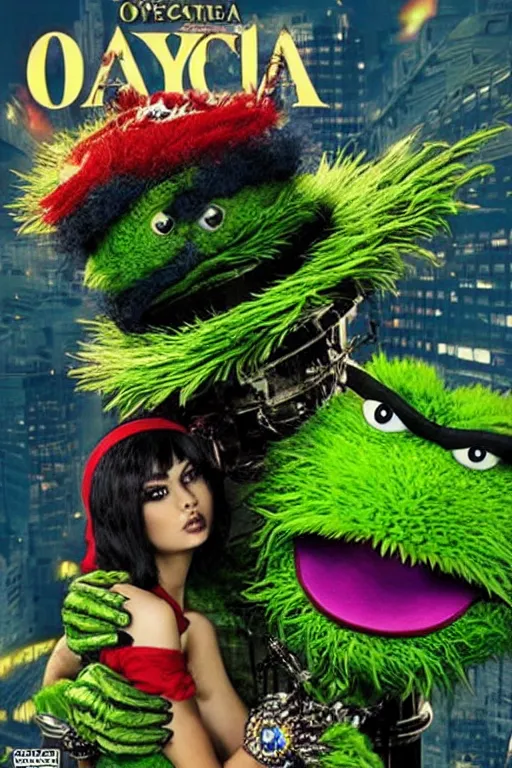 Image similar to “ oscar the grouch on the cover of bayonetta ”