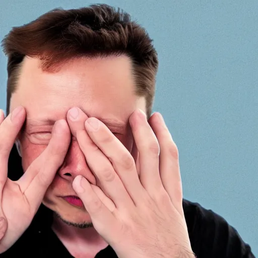 Prompt: a man covering his ears with his hands because of a loud noise, who is elon musk