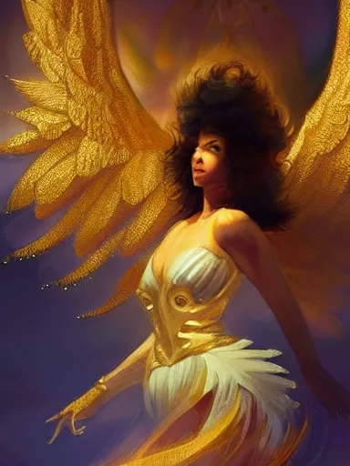 Image similar to the golden wind rose in the sky. an angel and a devil. intricate, elegant, highly detailed, digital painting, artstation, concept art, sharp focus, illustration, by justin gerard and artgerm, 8 k