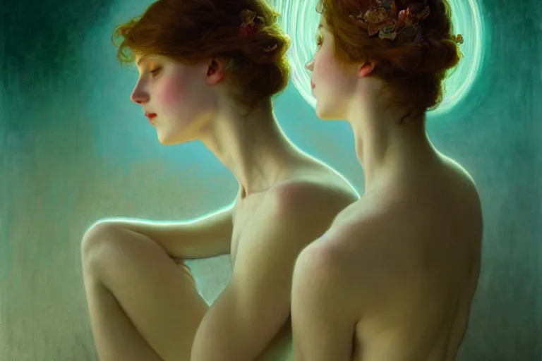 Image similar to pale teal becoming light itself, fantasy, intricate, elegant, dramatic lighting, emotionally evoking symbolic metaphor, highly detailed, lifelike, photorealistic, digital painting, artstation, concept art, smooth, sharp focus, illustration, art by John Collier and Albert Aublet and Krenz Cushart and Artem Demura and Alphonse Mucha