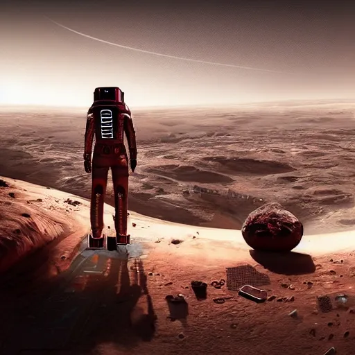 Image similar to elon musk in cyberpunk style on mars digital art very detailed 4 k detailed super realistic