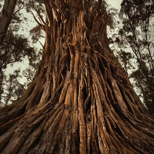 Prompt: giant throne of treebark, wide angel shot from below, legendary, shadows, insane detailed, epic, movie poster, photorealistic, 8k, octane render -ar 16:9 H 1024