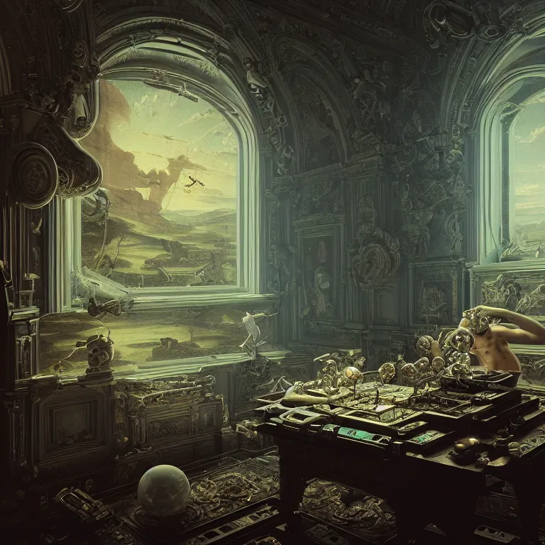 Image similar to motherboard, chip circuit, computer, dream - like atmosphere, baroque landscape painting, perfect composition, beautiful detailed intricate insanely detailed octane render trending on artstation, 8 k artistic photography, photorealistic, soft natural volumetric cinematic perfect light, chiaroscuro, award - winning photograph, masterpiece, raphael, caravaggio, greg rutkowski, beeple