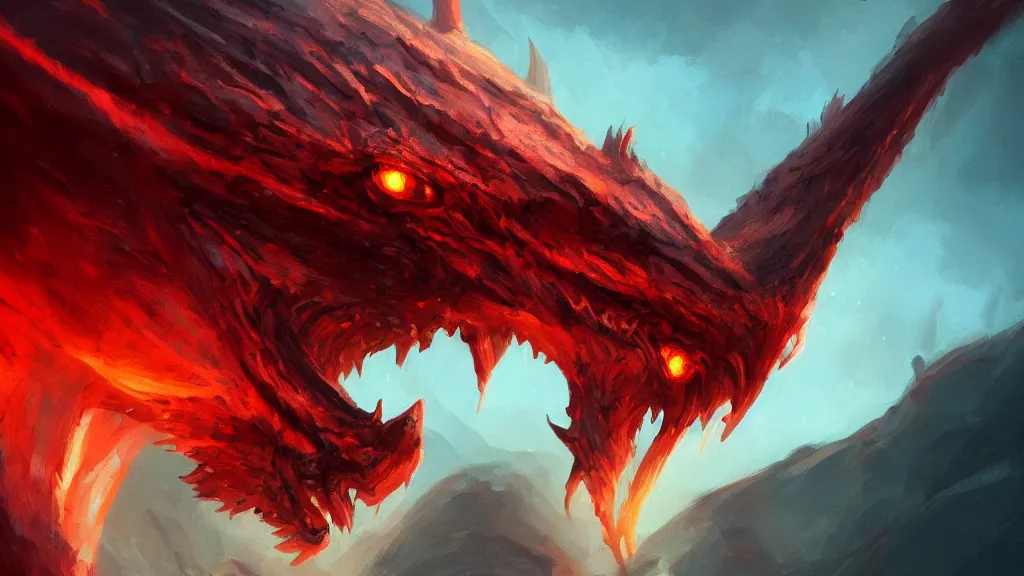 Prompt: a close up image of a dragon's head, its eyes glinting red as it looks at the viewer, by sylvain sarrailh, rossdraws, ambient light, concept art, ultra detailed, fantasy artwork, 8 k, volumetric lighting, trending on artstation, award winning, very beautiful.