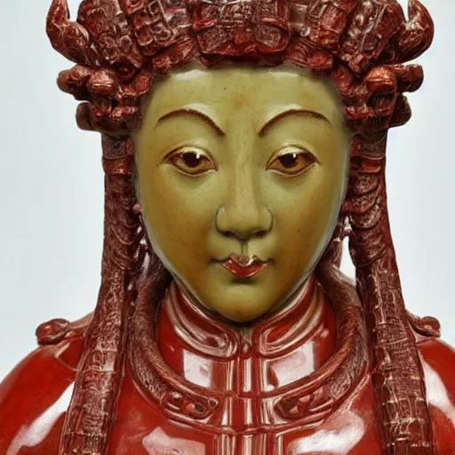 Image similar to museum princess portrait statue monument made from chinese porcelain brush face hand painted with iron red dragons full - length very very detailed by rutkowski symmetrical well proportioned