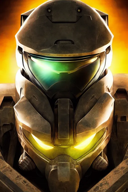 Image similar to robot ninja mask helmet halo master chief radiating a glowing aura global illumination ray tracing hdr fanart arstation by ian pesty and katarzyna da „ bek - chmiel