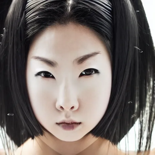 Image similar to photo of a beautiful female ninja, japanese, symmetrical face, gorgeous, high detail,