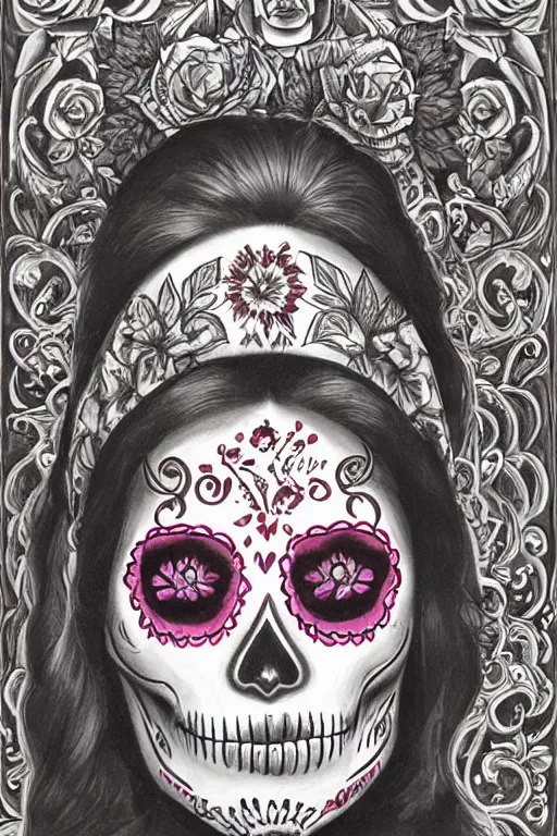 Image similar to illustration of a sugar skull day of the dead girl, art by james gurney