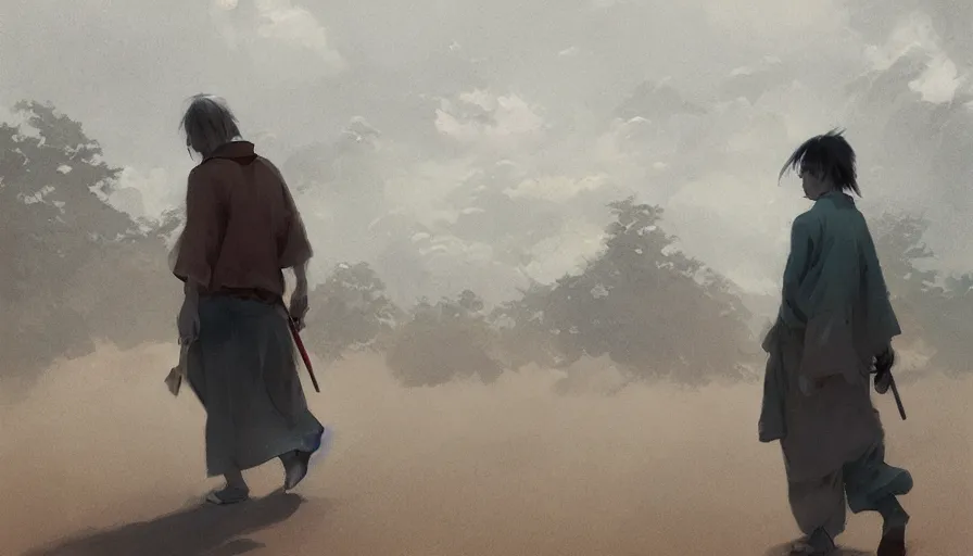 Prompt: craig mullins and ghibli digital illustration of ukiyo - e style, ghosts walking at night, clouds and mist, folding fan, wide angle, manzhu sand, hand - painted, granular sense, rich color, red tone, dry bones, beauty, hyper realism, realistic shading, cinematic composition, realistic render, octane render, detailed textures, photorealistic, wide shot