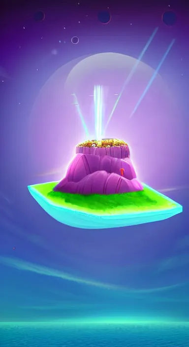Prompt: purple floating island with lasers cartoon app background artwork, digital art, award winning