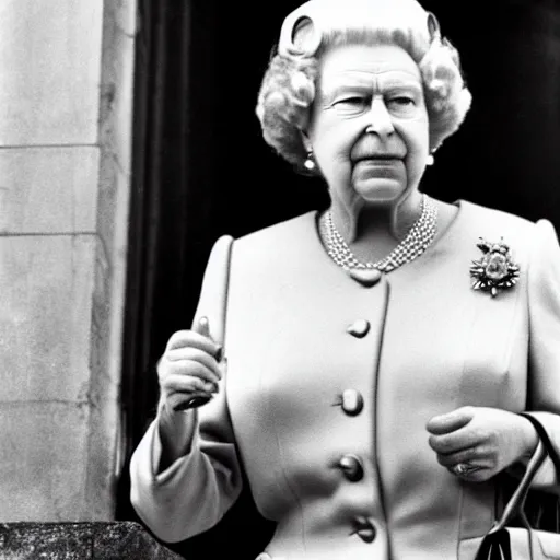 Image similar to queen elizabeth of england smoking a fat cigar like winston churchill