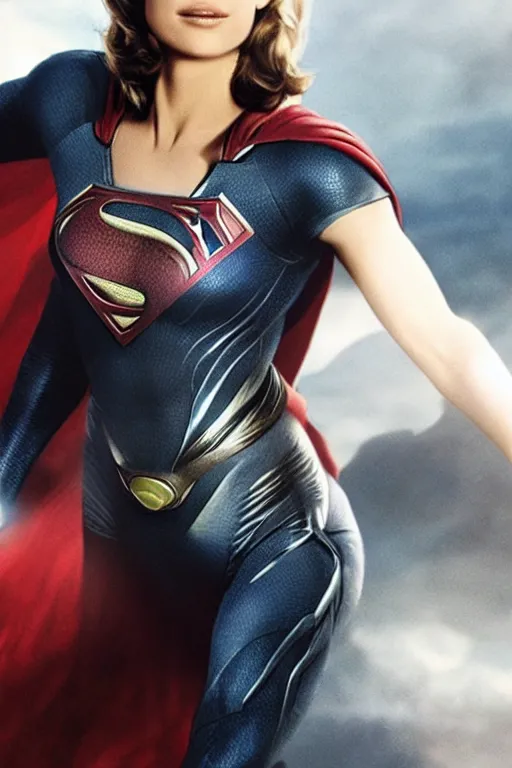 Image similar to a close up of Man of Steel flying cast as Natalie Portman by Greg Rutkowski, full body shot