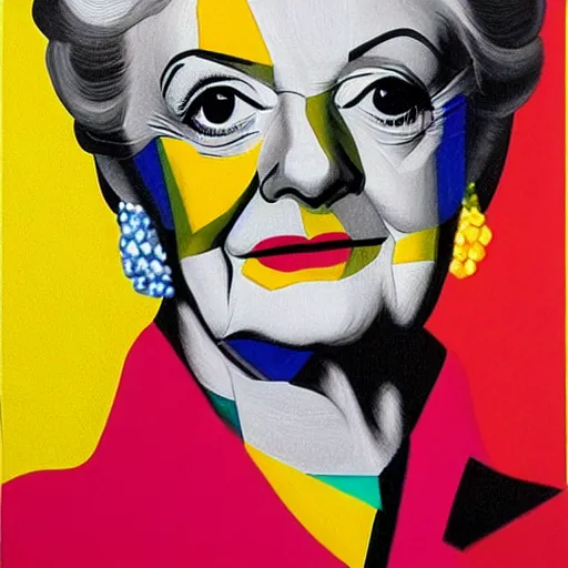 Image similar to very detailed portrait of dame angela lansbury, painted by victor vasarely