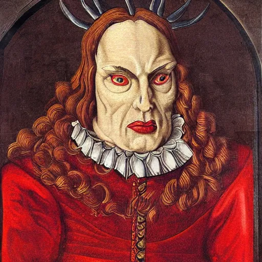 Prompt: Stunning and highly detailed painting of the devil in human disguise wearing a red doublet