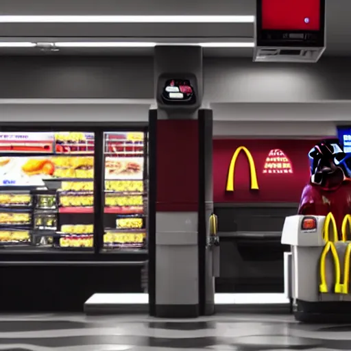 Prompt: A still of Darth Vader at McDonalds, 4k, photograph, ultra realistic, highly detailed, professional lighting