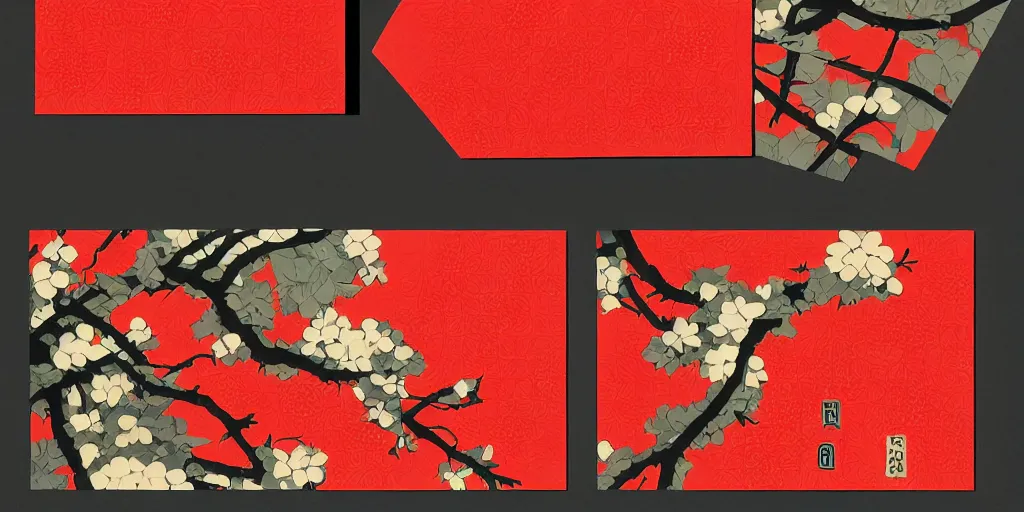 Image similar to hanafuda, set of 4 cards for january, trending on behance, concept art, stunning, matte