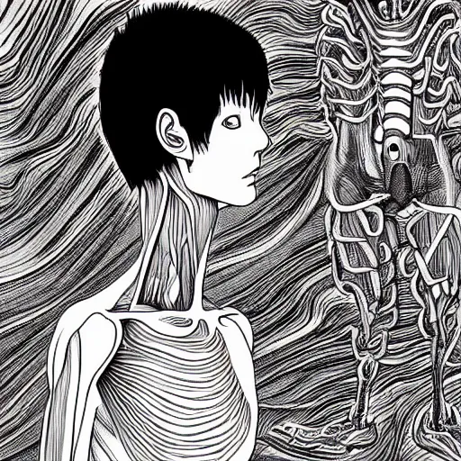 Prompt: human anatomy by junji ito