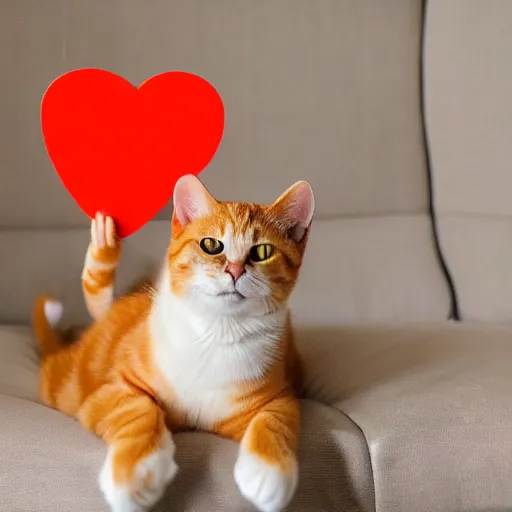 Image similar to cute orange tabby cat holding a sign with a red heart symbol