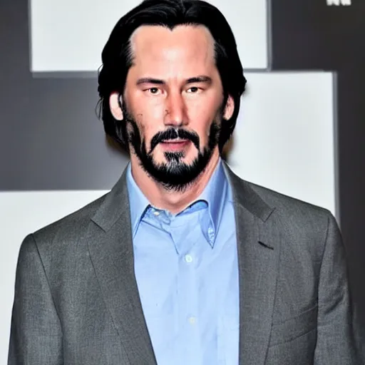 Image similar to a man who is a genetic combination of keanu reeves and leonardo dicaprio face and upper - body focus