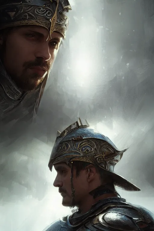 Image similar to king arthur's knight, close-up portrait, powerfull, intricate, elegant, volumetric lighting, scenery, digital painting, highly detailed, artstation, sharp focus, illustration, concept art, ruan jia, steve mccurry