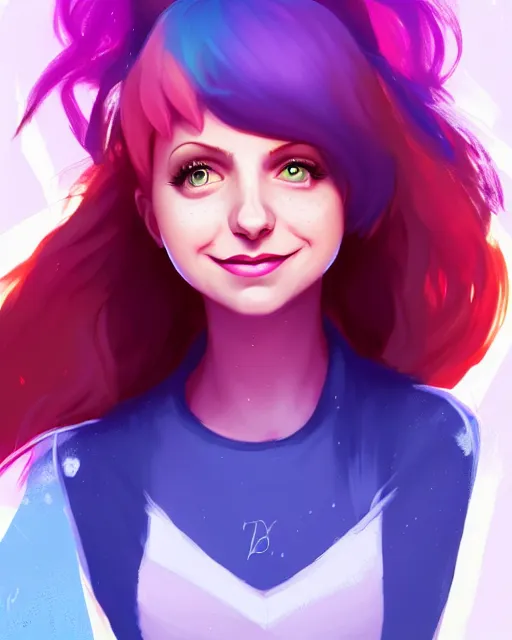 Image similar to a portrait of a beautiful full body Hayley Williams on stage smiling and dancing, art by lois van baarle and loish and ross tran and rossdraws and sam yang and samdoesarts and artgerm, digital art, highly detailed, intricate, sharp focus, Trending on Artstation HQ, deviantart, unreal engine 5, 4K UHD image