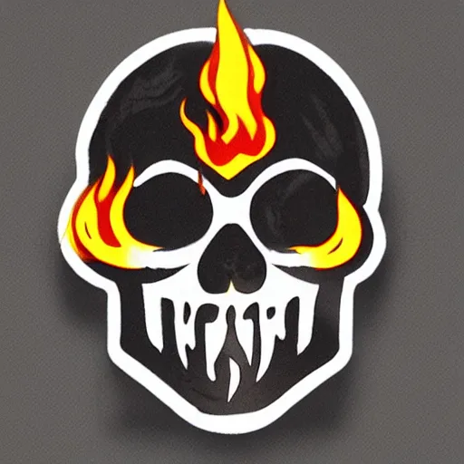 Image similar to a retro minimalistic menacing clean skull with fire flame enamel pin, hd, concept art, artstation, deviantart