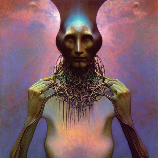 Image similar to space nomad by zdzisław beksinski, iris van herpen, raymond swanland and alphonse mucha. highly detailed, hyper - real, beautiful