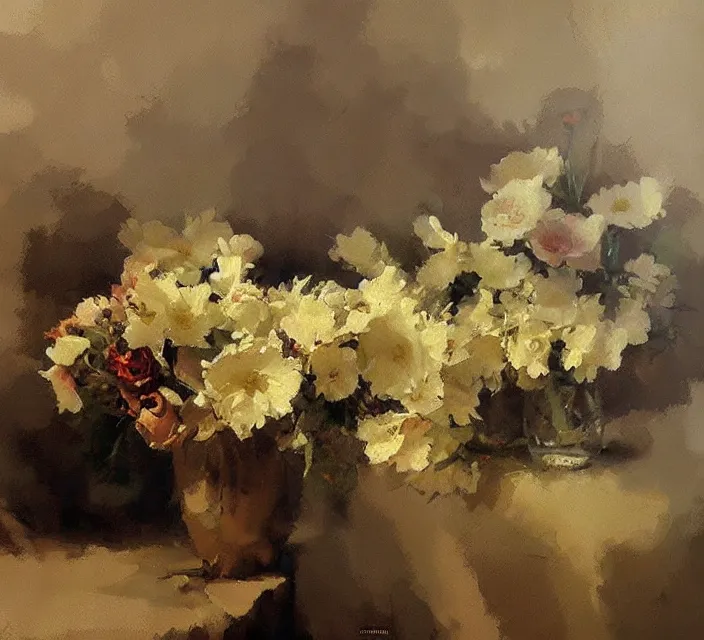 Prompt: a beautiful still life painting by Craig Mullins; extraordinary masterpiece!!!!!