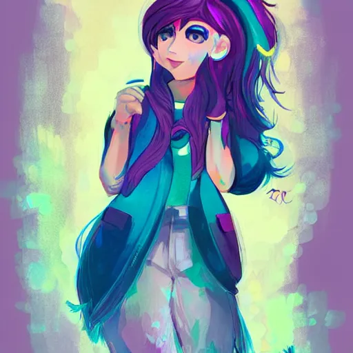 Image similar to female character inspired by 9 0's fashion and by madeline from celeste, art by rossdraws