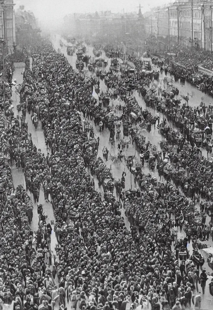 Image similar to Tzar parade in 1914 in summer, Saint Petersburg, morning, trending on Artstation