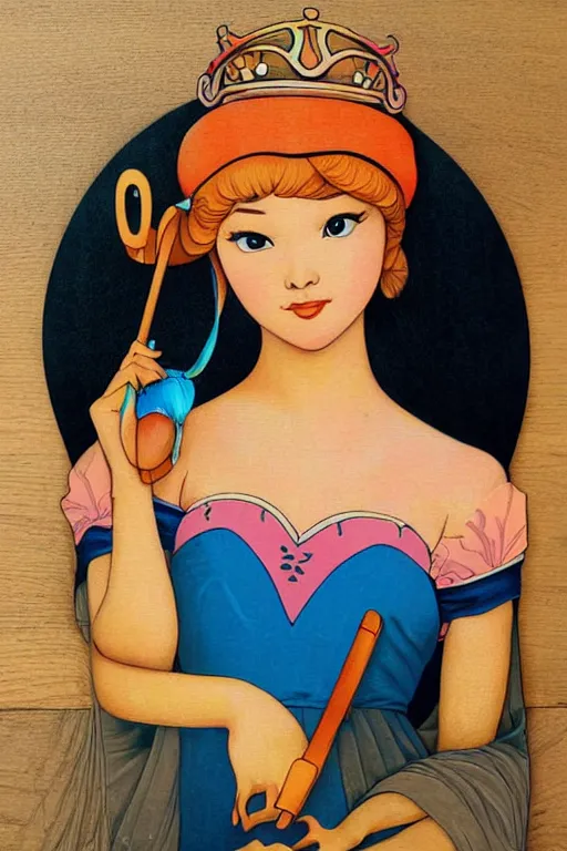 Prompt: princess peach painted on wood by audrey kawasaki