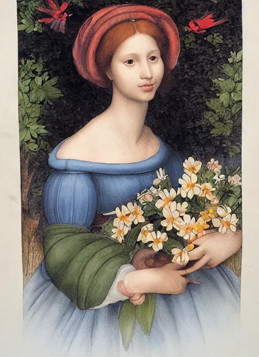 Prompt: a memory of springtime, beautiful illustrated portrait, Raphael