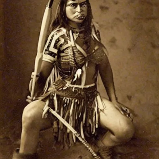 Image similar to old antique photo of jenifer lopez as an apache warrior