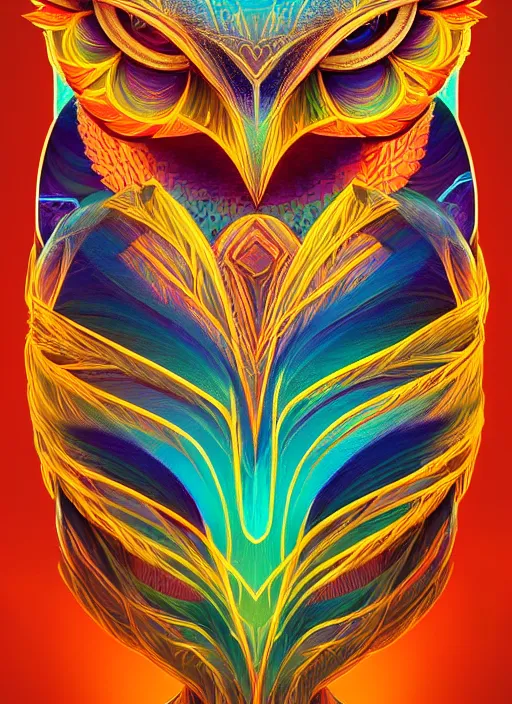 Image similar to symmetry!! product render poster vivid colors divine proportion owl, divine, glowing fog intricate, elegant, highly detailed, digital painting, artstation, concept art, smooth, sharp focus, illustration,