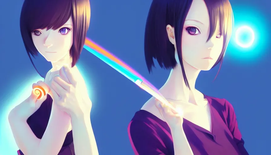 Image similar to coco rocha as a beautiful anime girl holding a light source inside her hand, expert high detail concept art, character design, defined face, vivid colors, photorealistic shaded lighting poster ilya kuvshinov, katsuhiro, makoto shinkai, wlop, loish and clamp style, trending on artstation, best selling artist