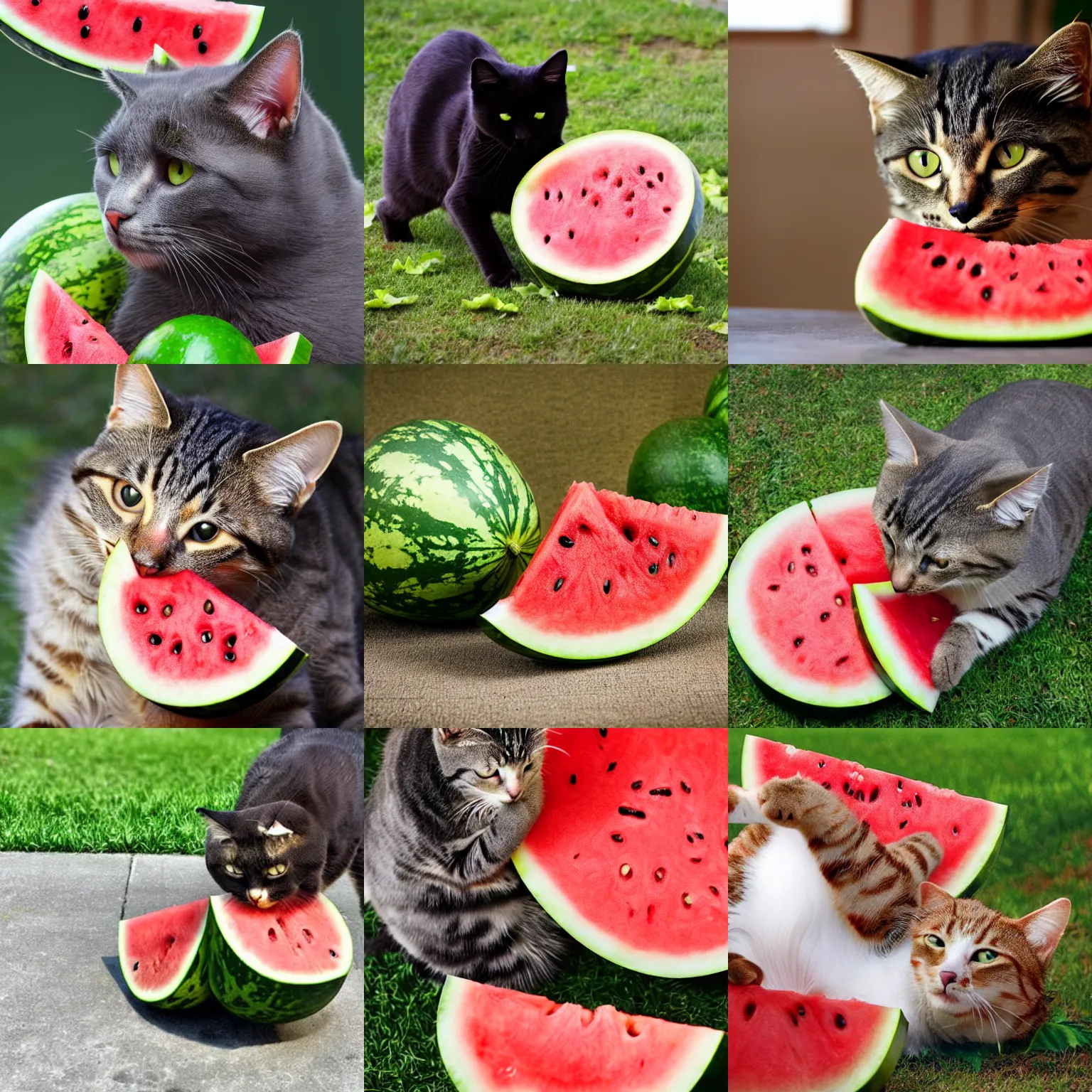 Prompt: cat moves watermelon