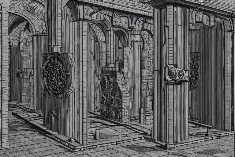 Prompt: intricate, 3 d, electrical sub station, style by caspar david friedrich and wayne barlowe and ted nasmith.